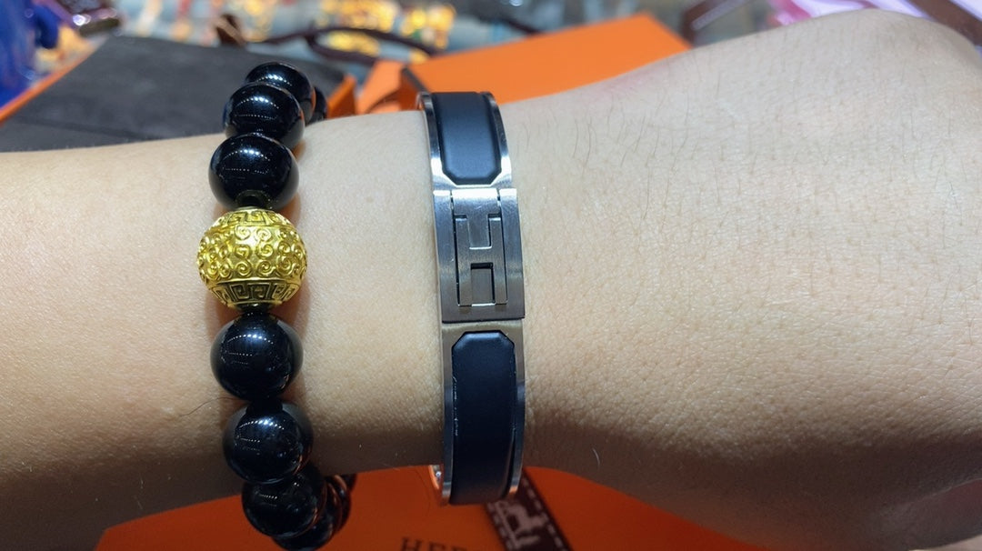 Hermes Jet Black 18K Gold Bracelet