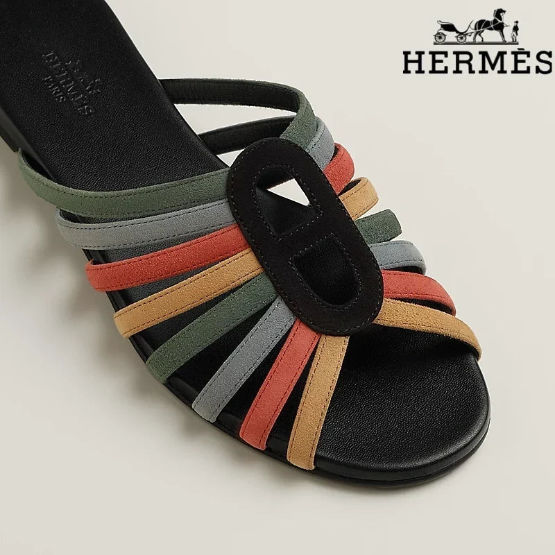 Herm¨¨s Multicolor Suede Flat Slide Sandals