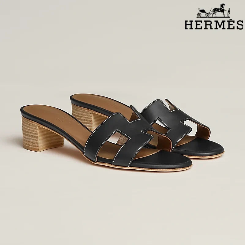 Herm¨¨s Brown Leather Oran Slide Sandals