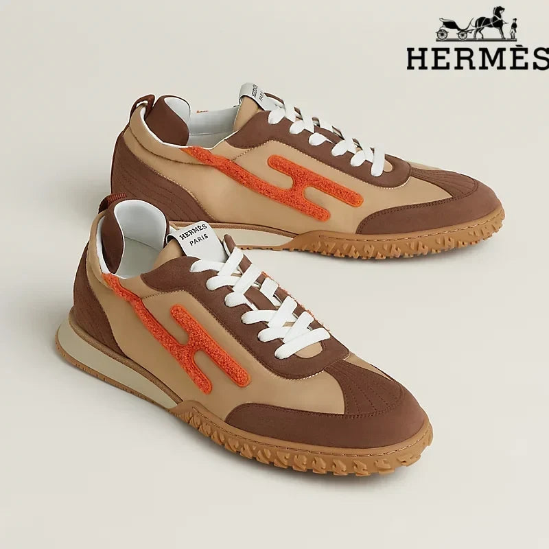 Herm¨¨s Brown, Beige and Orange H-Logo Sneakers