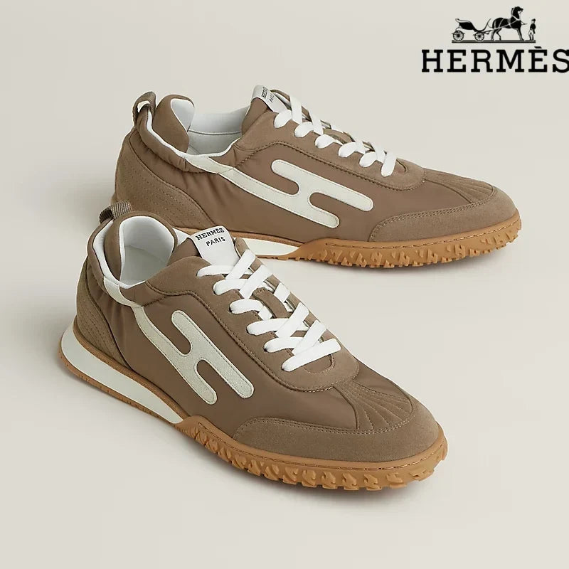 Herm¨¨s Brown Fabric Sneakers with White H-Logo
