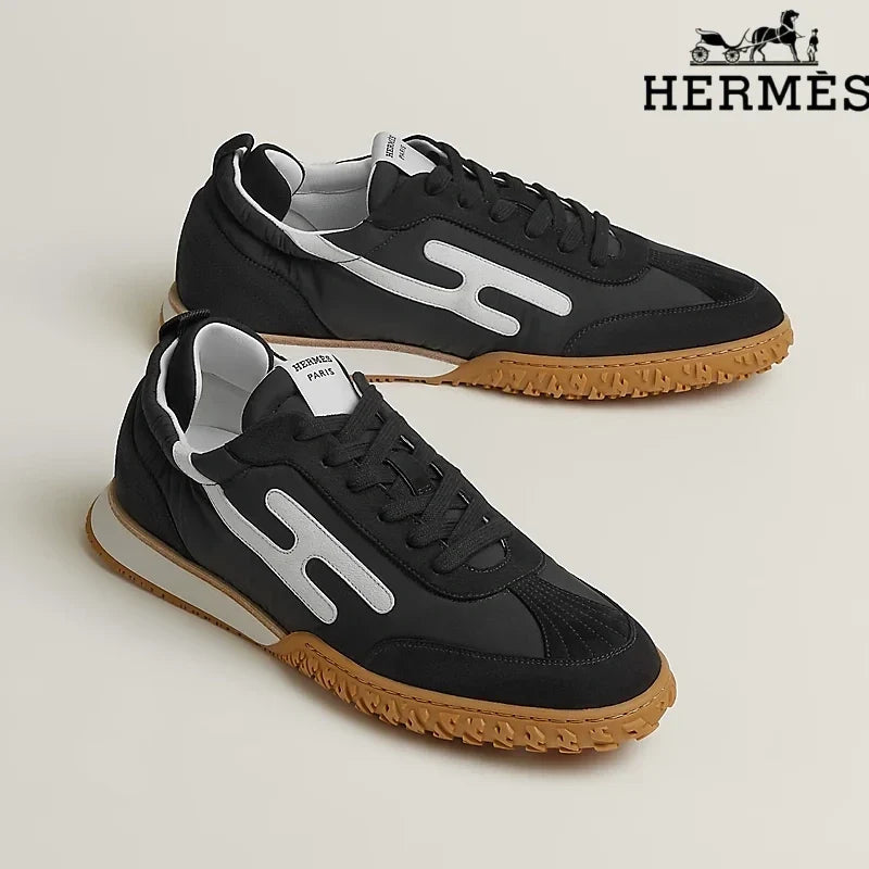 Herm¨¨s Black Nylon Sneakers with White H-Logo