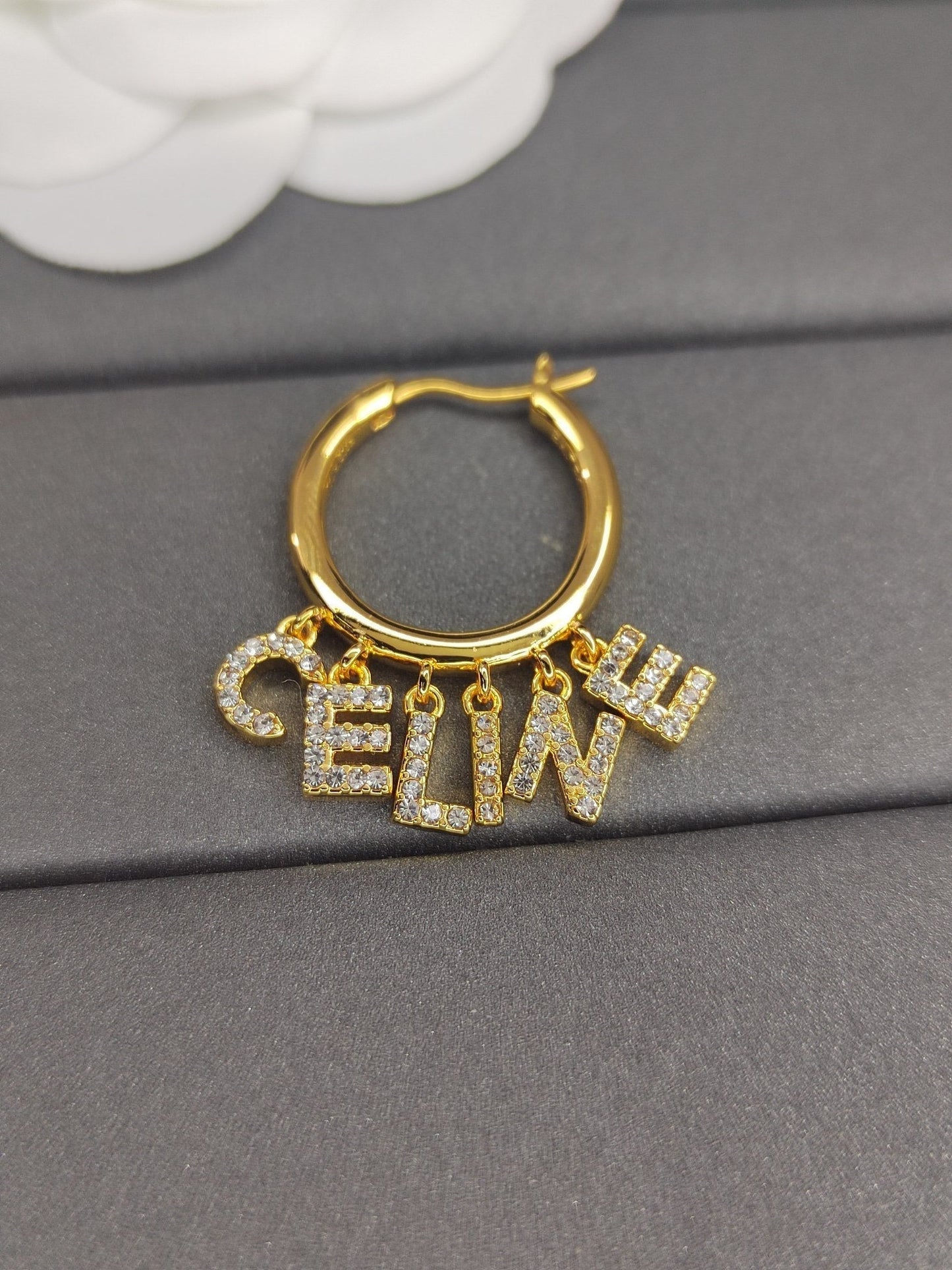 Celine Script Diamonds 18K Gold Earrings