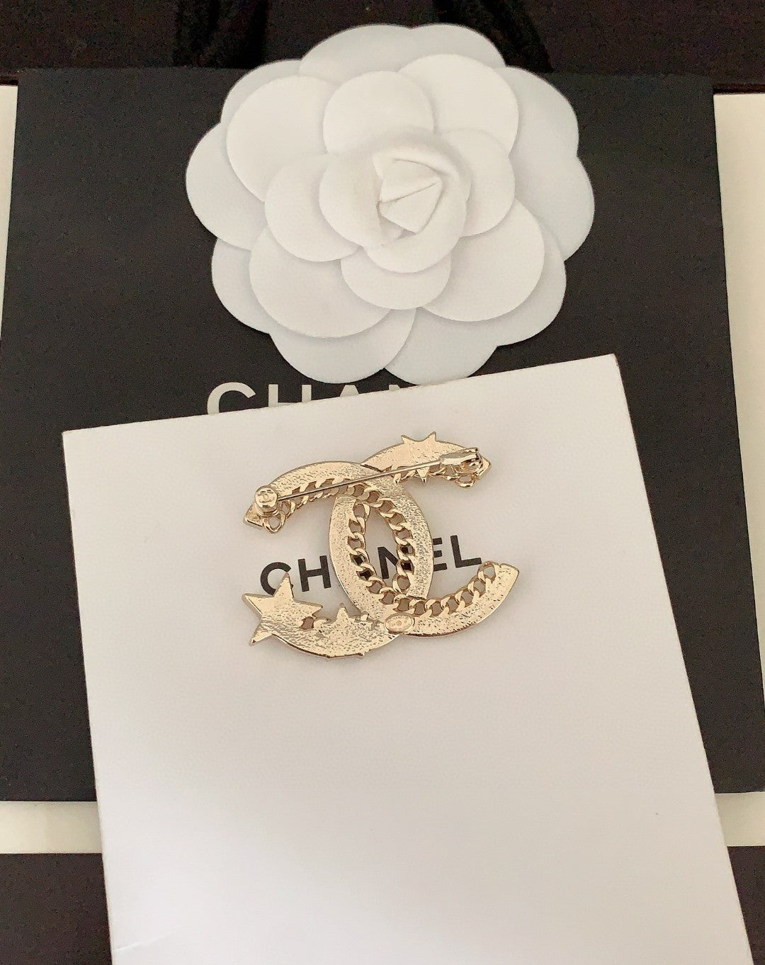 Chanel Star Crystal 18K Gold Brooch