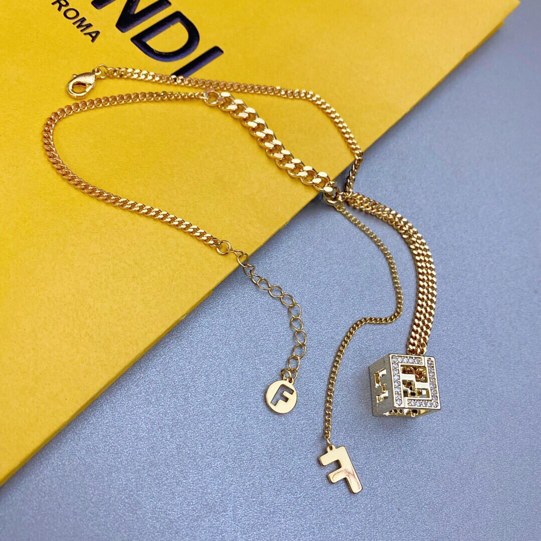 Fendi Cube Diamonds 18K Gold Necklace