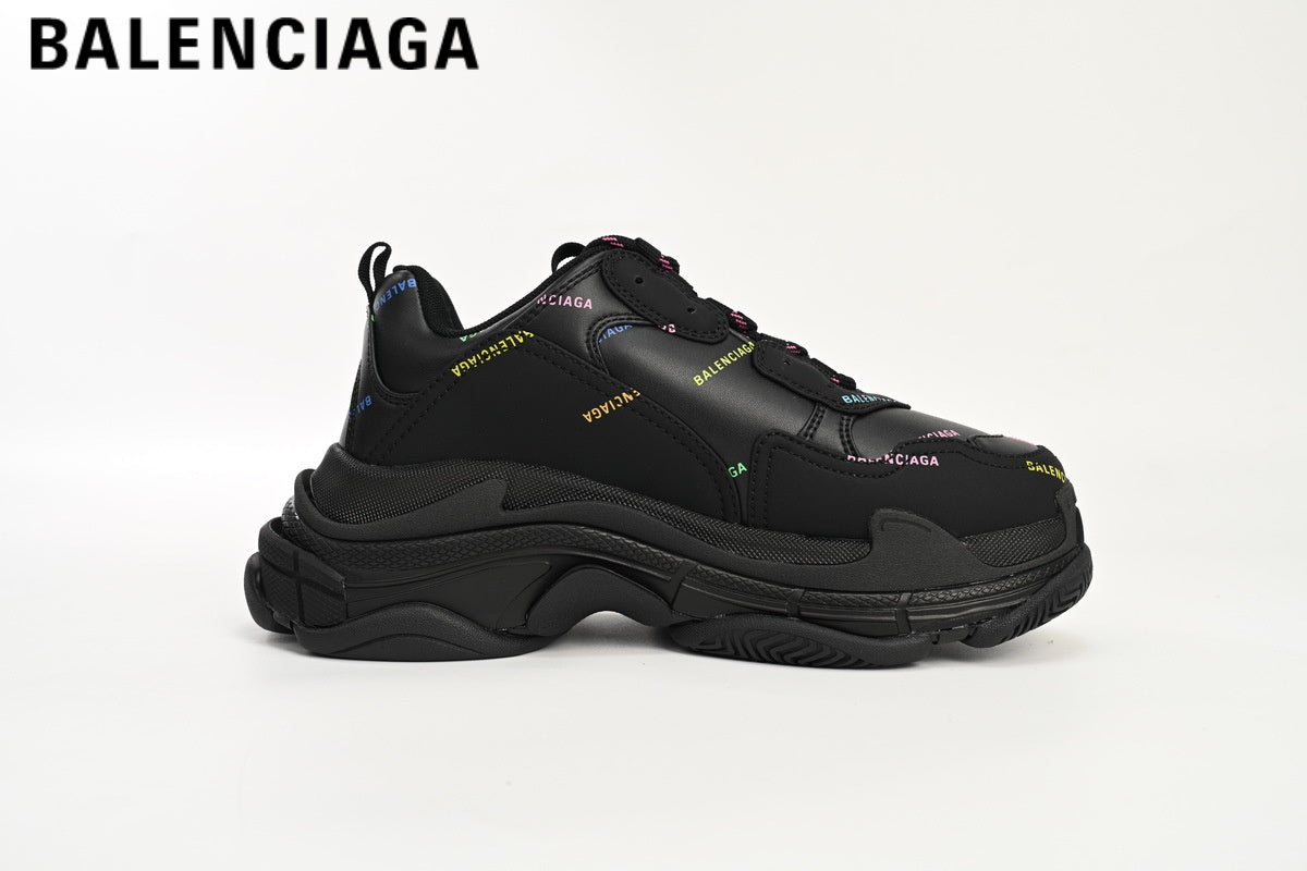 Balenciaga Triple S men's shoes  women sneakers ¡ª Black Multicolor Logo