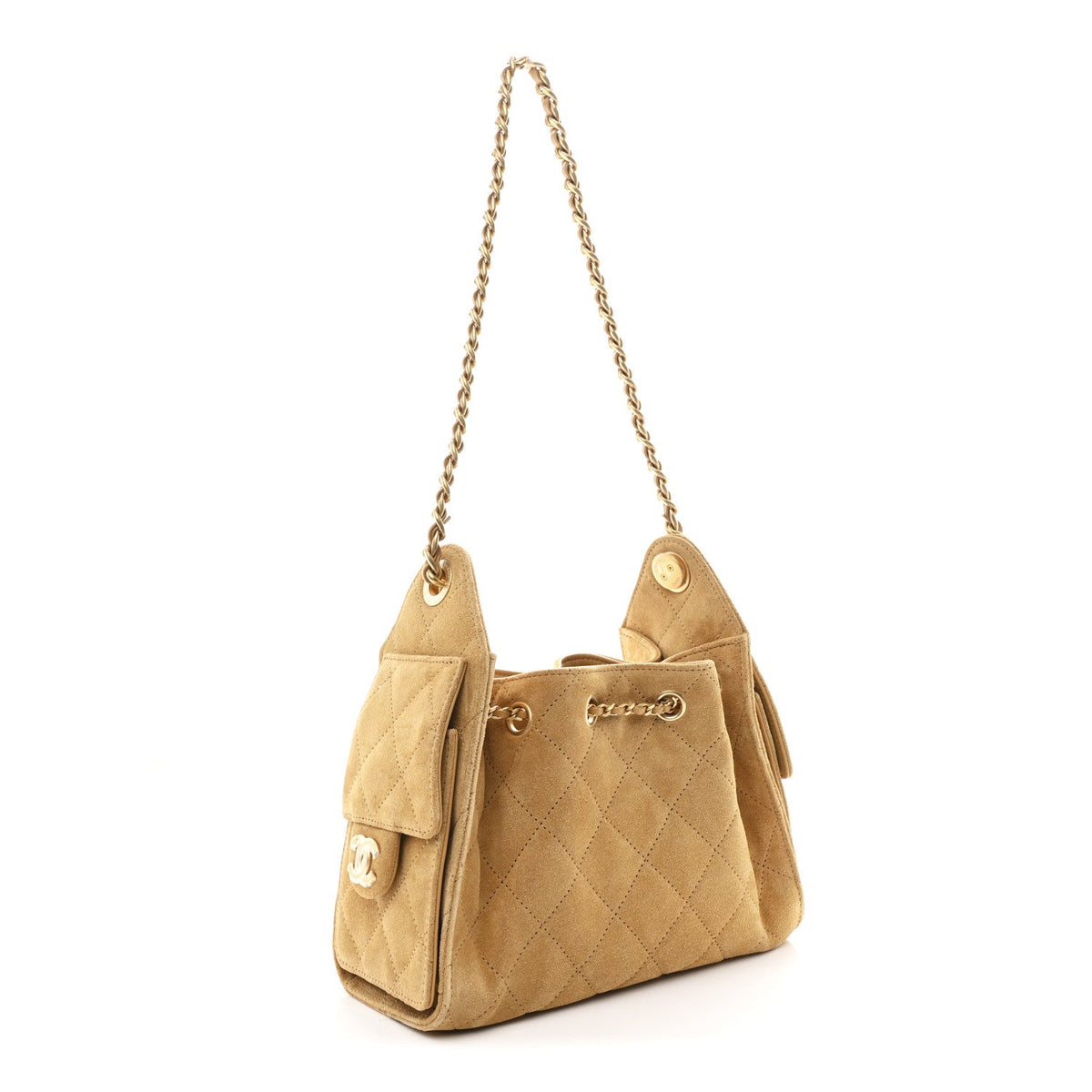 Suede Quilted Mini Chanel 25 Handbag Beige