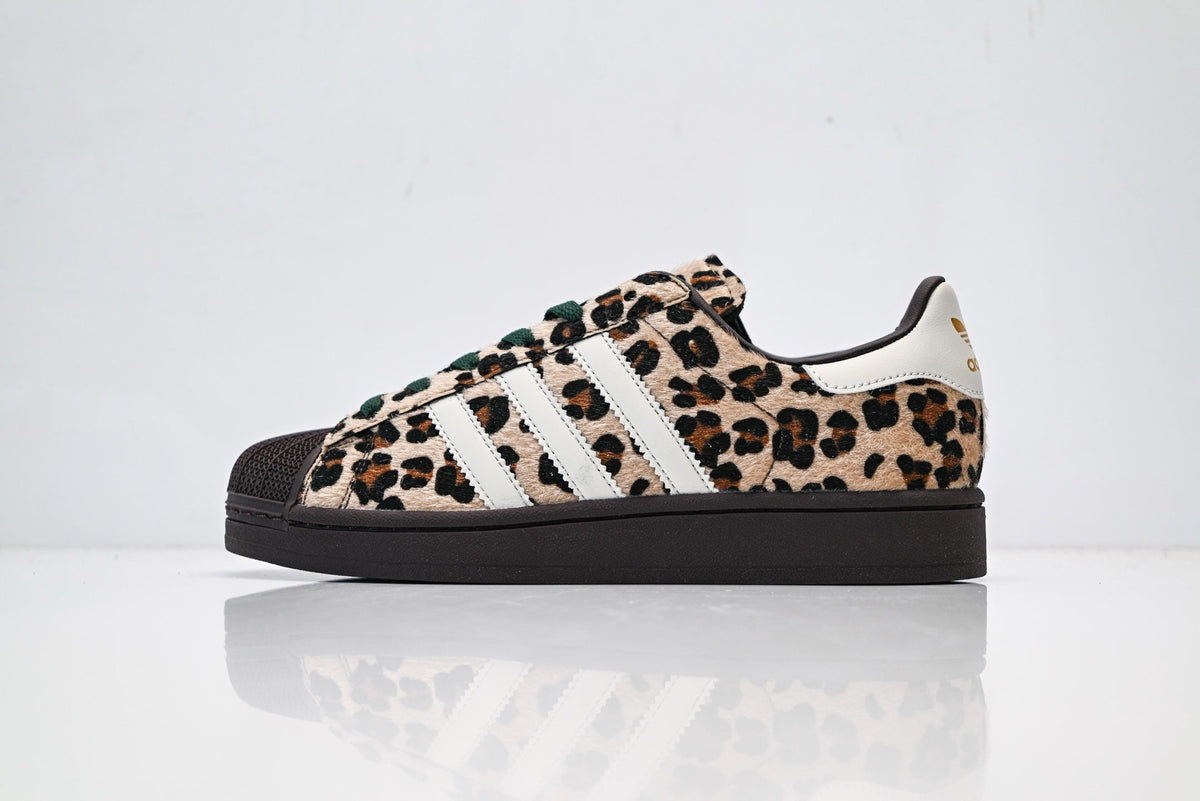 adidas Originals Superstar ¨C Leopard Print Faux Fur with White 3-Stripes & Dark Brown Shell Toe