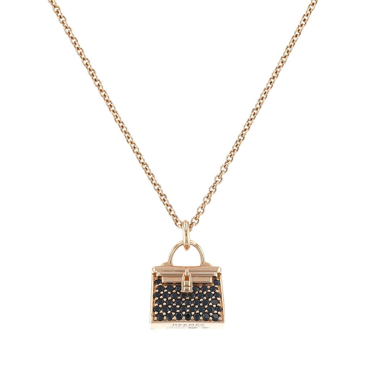 Hermes Amulettes Kelly Black Diamonds 18K Gold Necklace