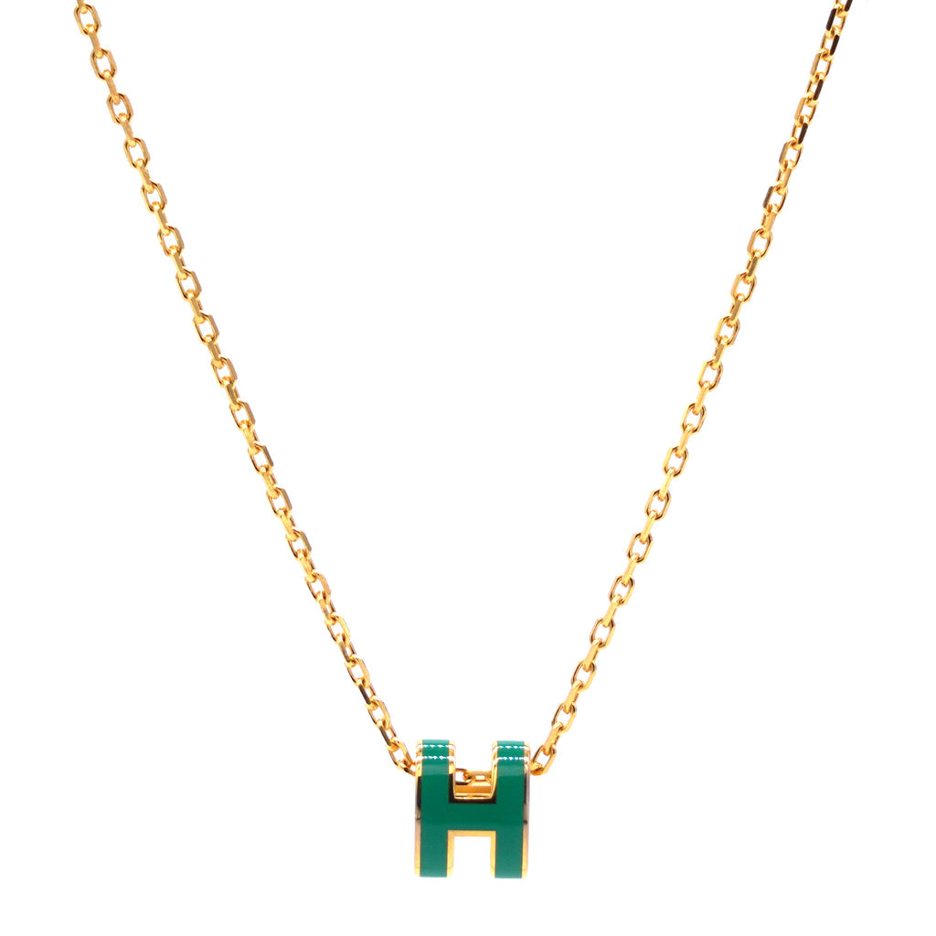 Hermes Mini Pop Green 18K Gold Necklace