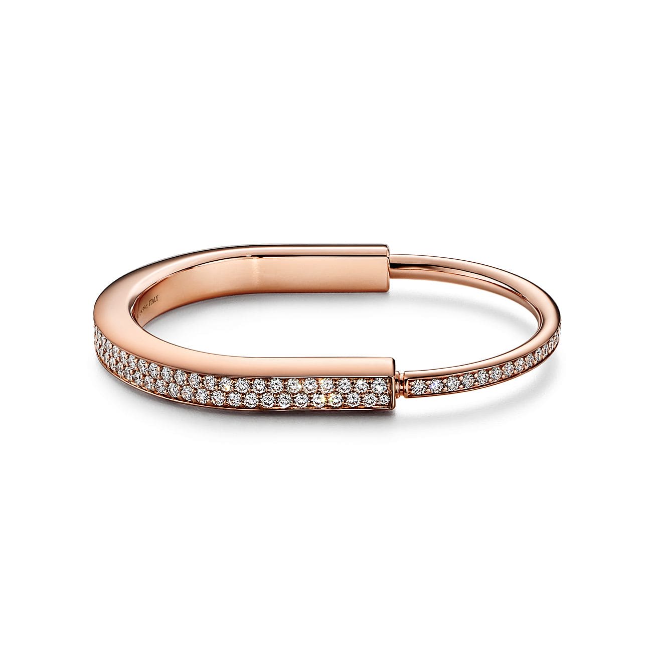 Tiffany Lock Bangle Full Pave Diamonds 18K Gold Bracelet