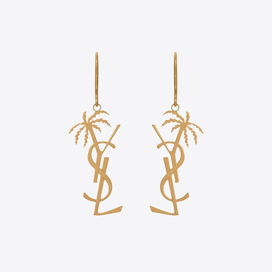 YSL Monogram Palmier Statement 18K Gold Earrings
