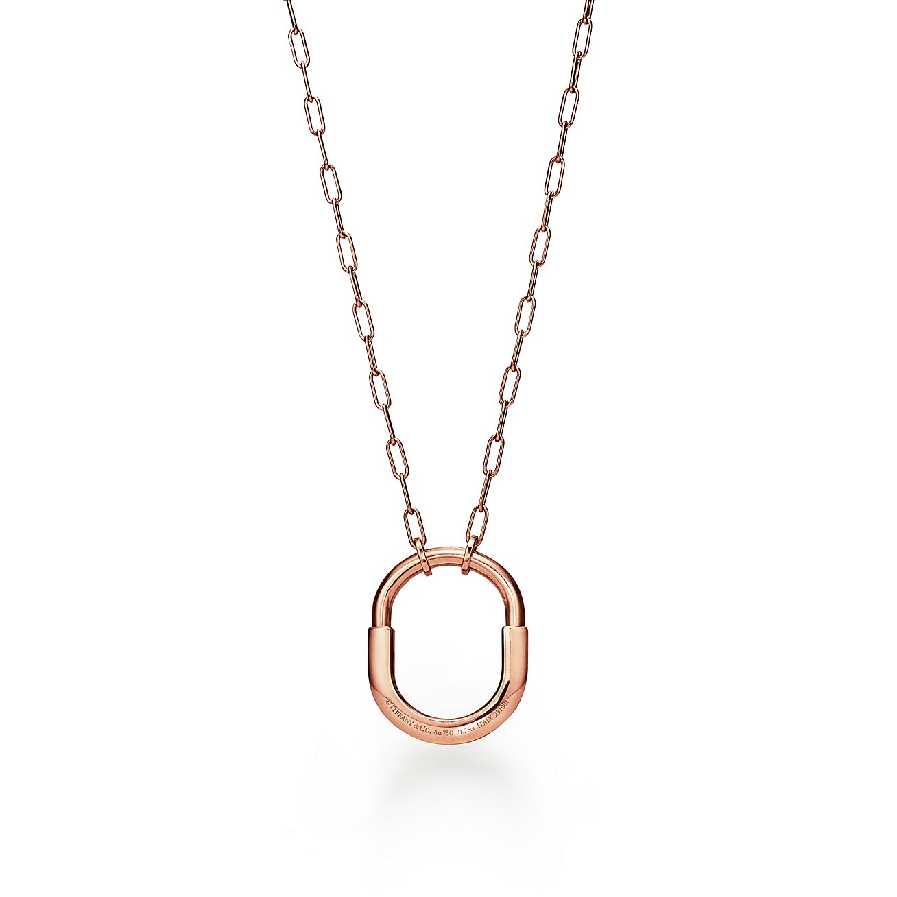 Tiffany Lock Pendant Pave Diamonds 18K Gold Necklace