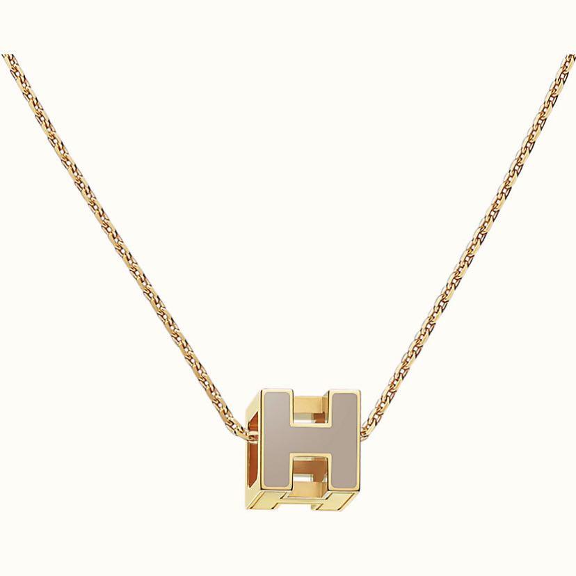 Hermes Cage D'H Grey 18K Gold Necklace