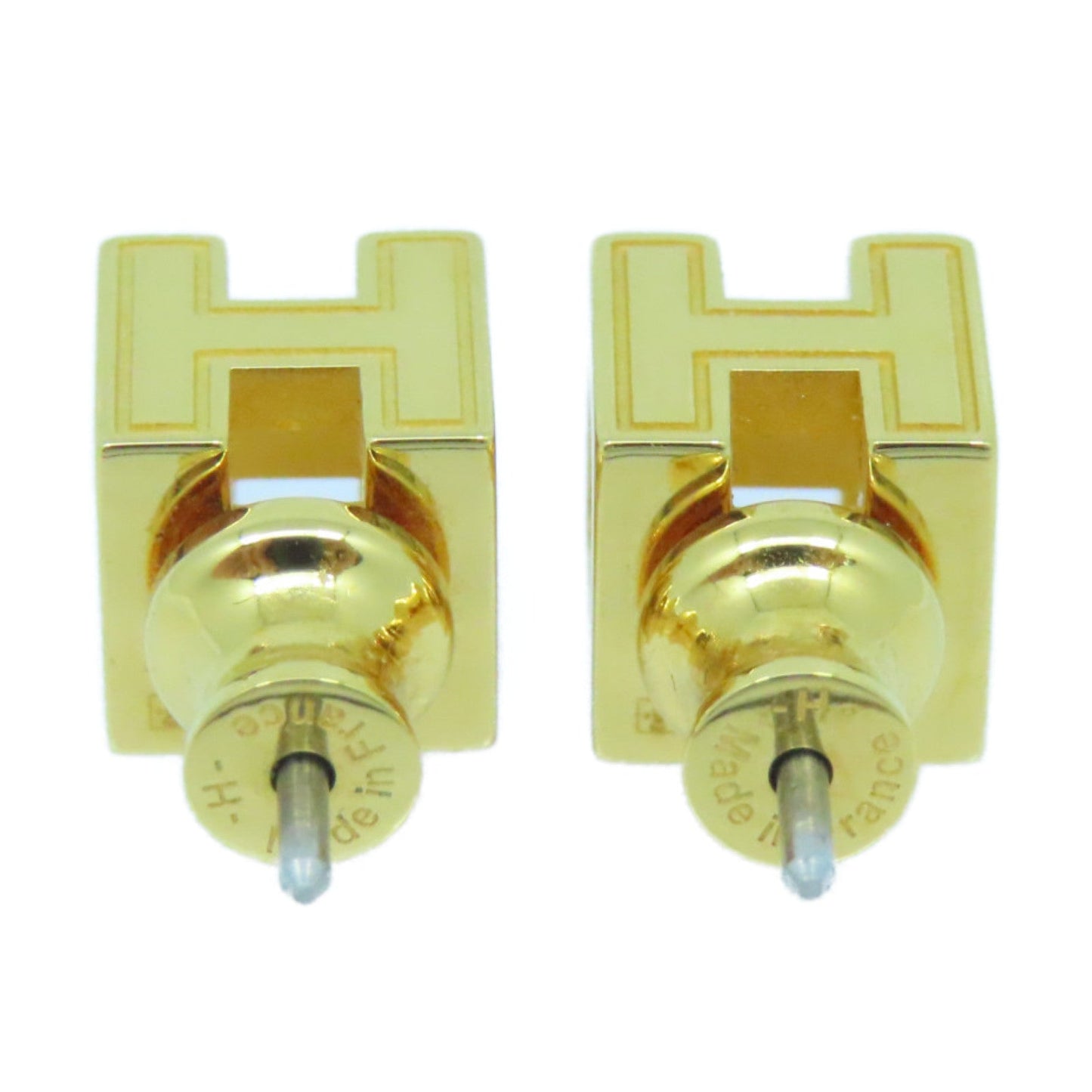 Hermes Cage D'H White 18K Gold Earrings