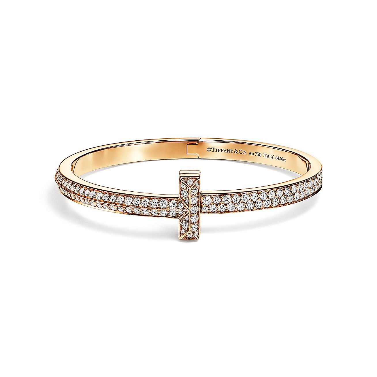 T1 Wide Diamond Hinged Bangle 18K Gold Bracelet