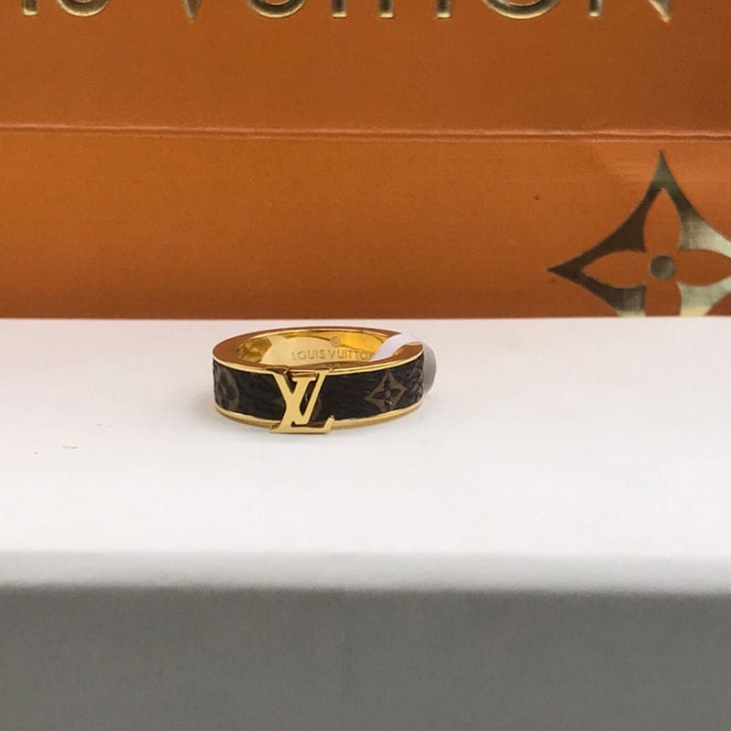 Louis Vuitton Leather Set of Two 18K Gold Ring