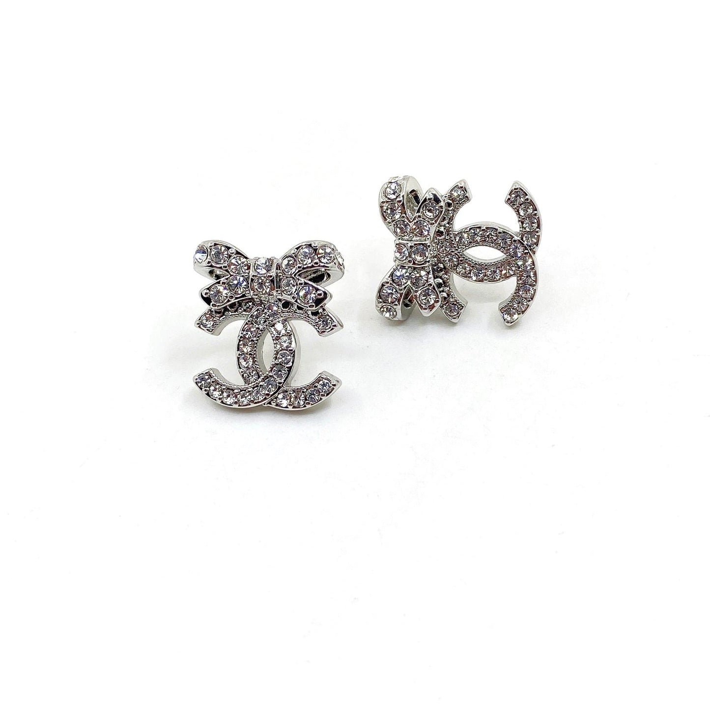 Chanel Strass Bow Stud 18K Gold Earrings