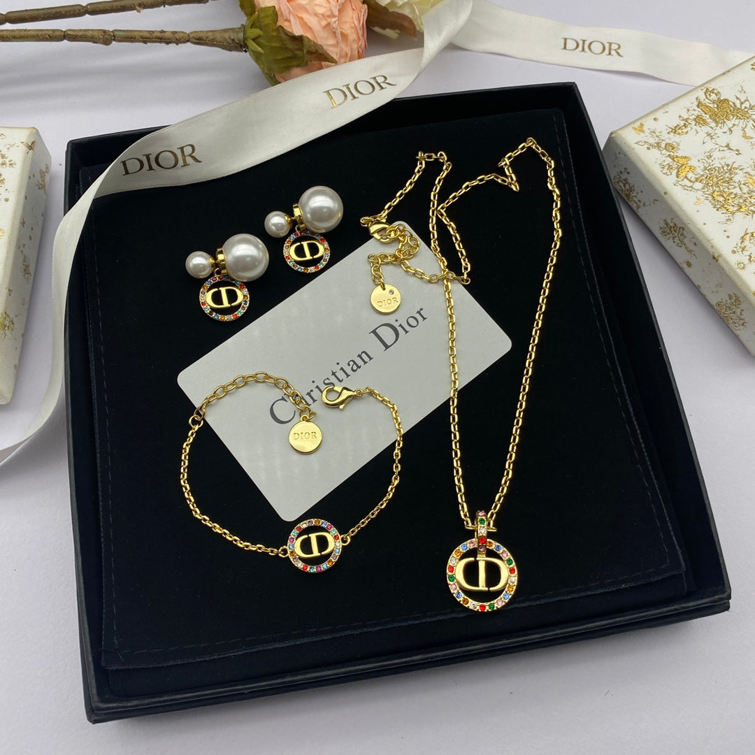 Dior Petit Multicolor Crystals 18K Gold Necklace