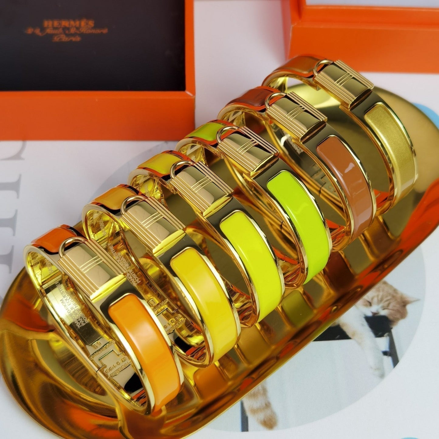 Hermes Clic Cadenas Orange 18K Gold Bracelet