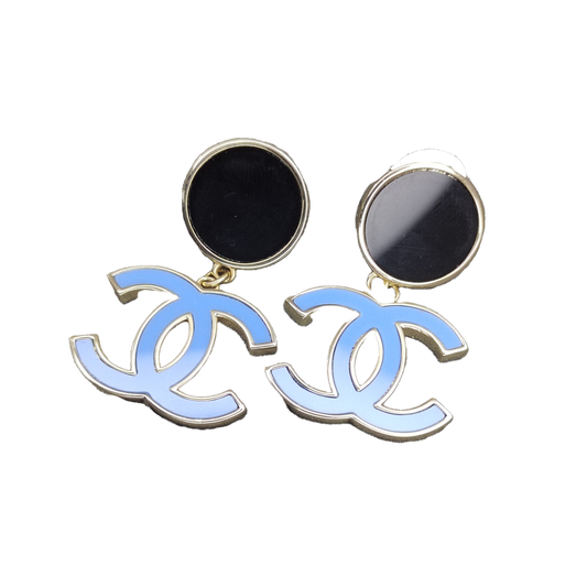 Chanel Classic Blue Dangle 18K Gold Earrings