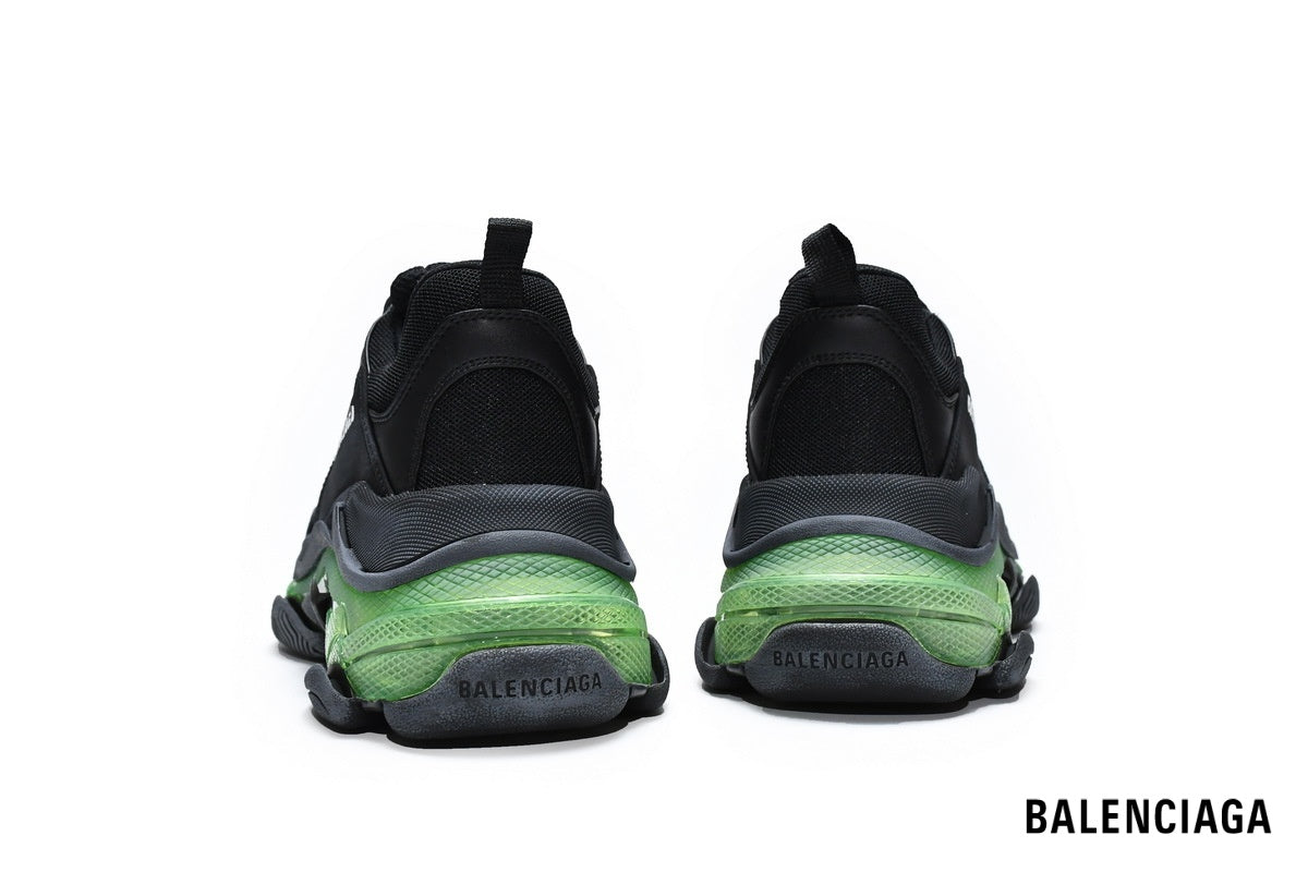 Balenciaga Triple S men's shoes  women sneakers ¨C Black, Green & Clear Sole