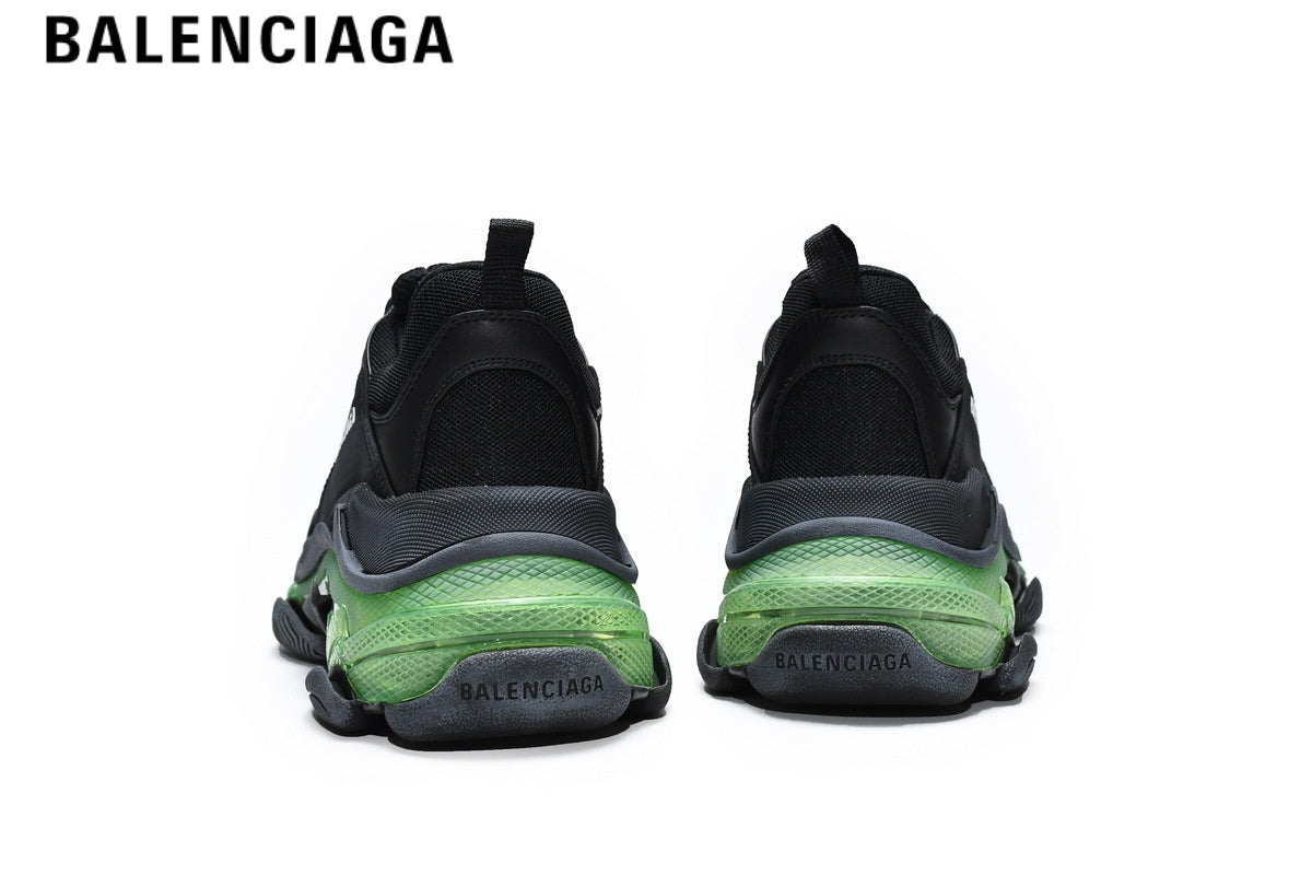 Balenciaga Triple S men's shoes  women sneakers ¡ª Black & Green, Clear Sole