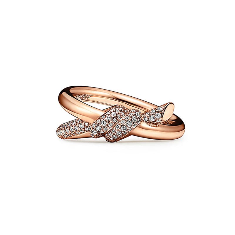 Tiffany Knot Double Row Diamonds 18K Rose Gold Ring