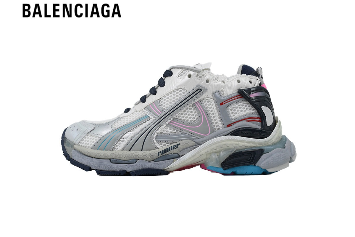 Balenciaga Runner Sneaker ¡ª White Mesh & Silver Multi-Color Line Overlays