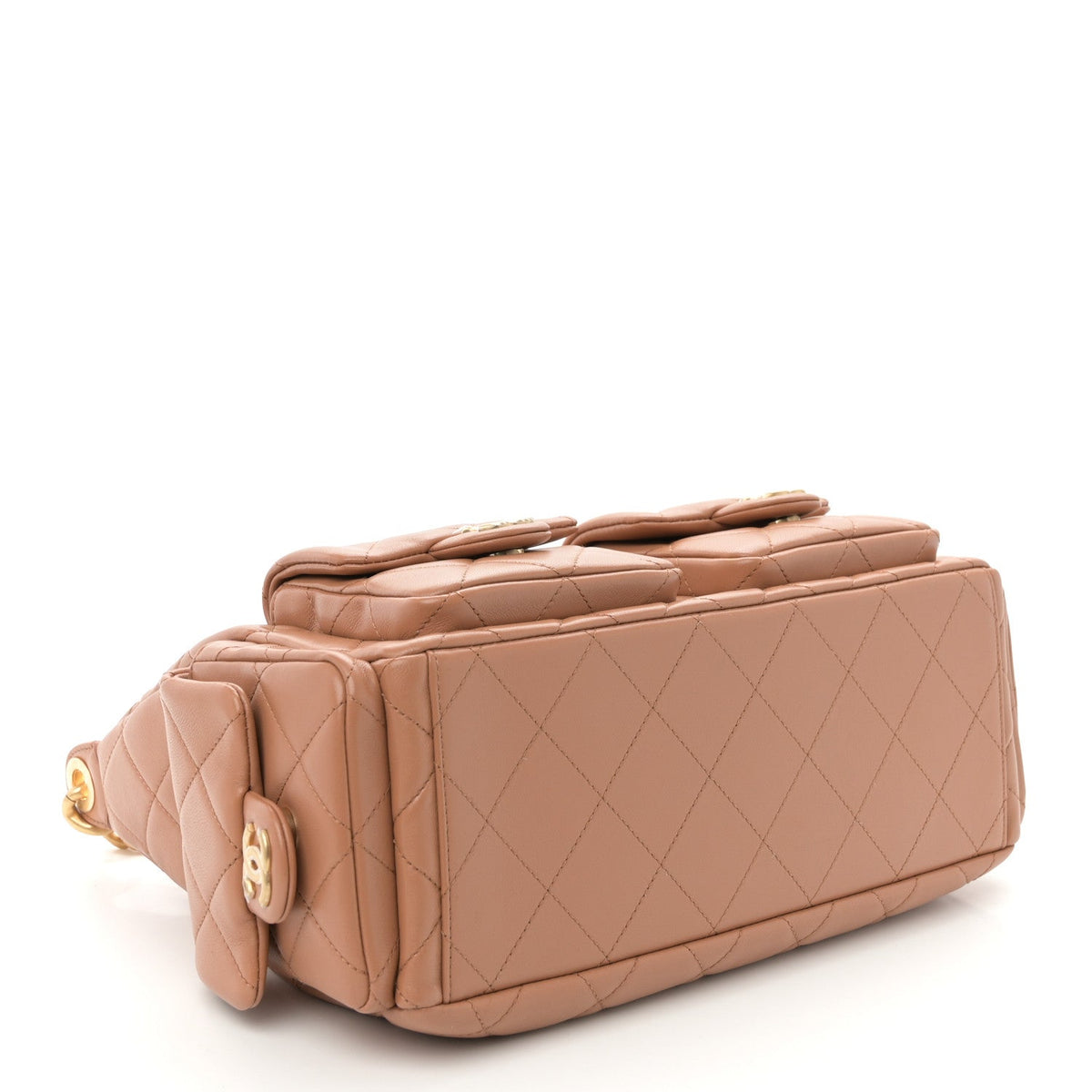 Shiny Lambskin Quilted Trendy Pockets Hobo Brown