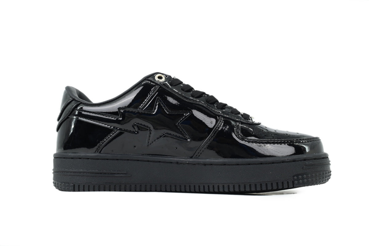 A BATHING APE BAPE STA Glossy All Black Tonal-Star Sneakers | Women's & Men's Skate-Inspired Shoes