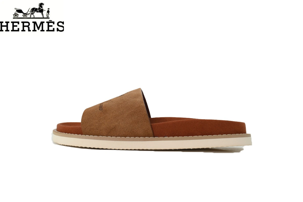 Herm¨¨s Chestnut Brown Suede Single-Band Slide Sandal