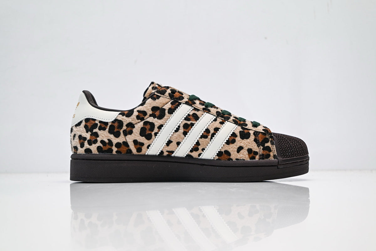 adidas Originals Superstar ¨C Leopard Print Faux Fur with White 3-Stripes & Dark Brown Shell Toe