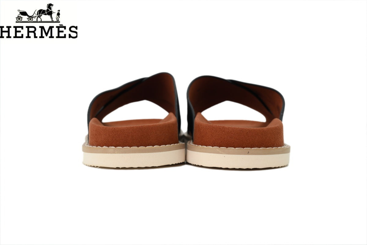 hermes womens shoes men sneaker Loro Piana Black Suede Cross-Strap Slide Sandal