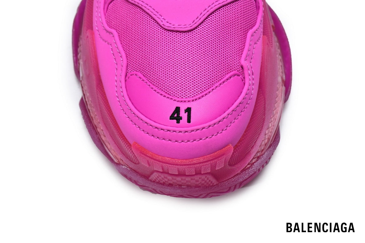 Balenciaga Triple S men's shoes  women sneakers ¨C Fuchsia & Clear Sole
