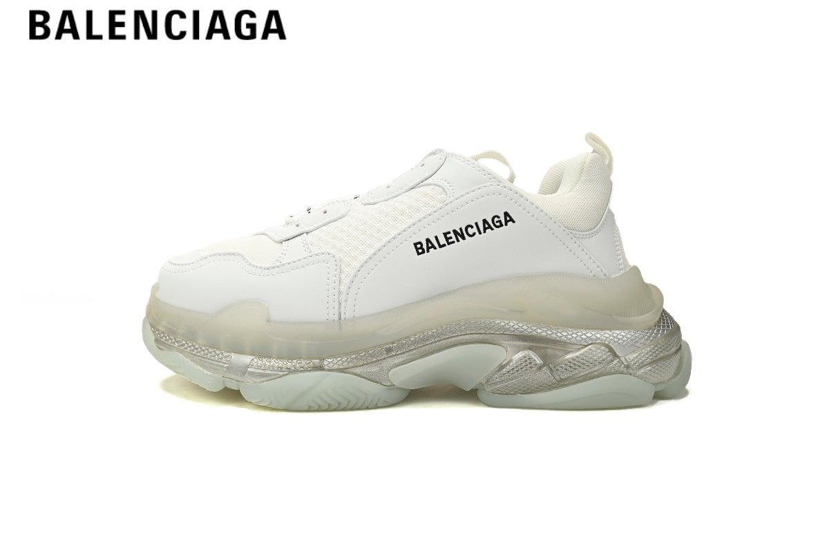 Balenciaga Triple S men's shoes  women sneakers ¡ª White, Clear Sole
