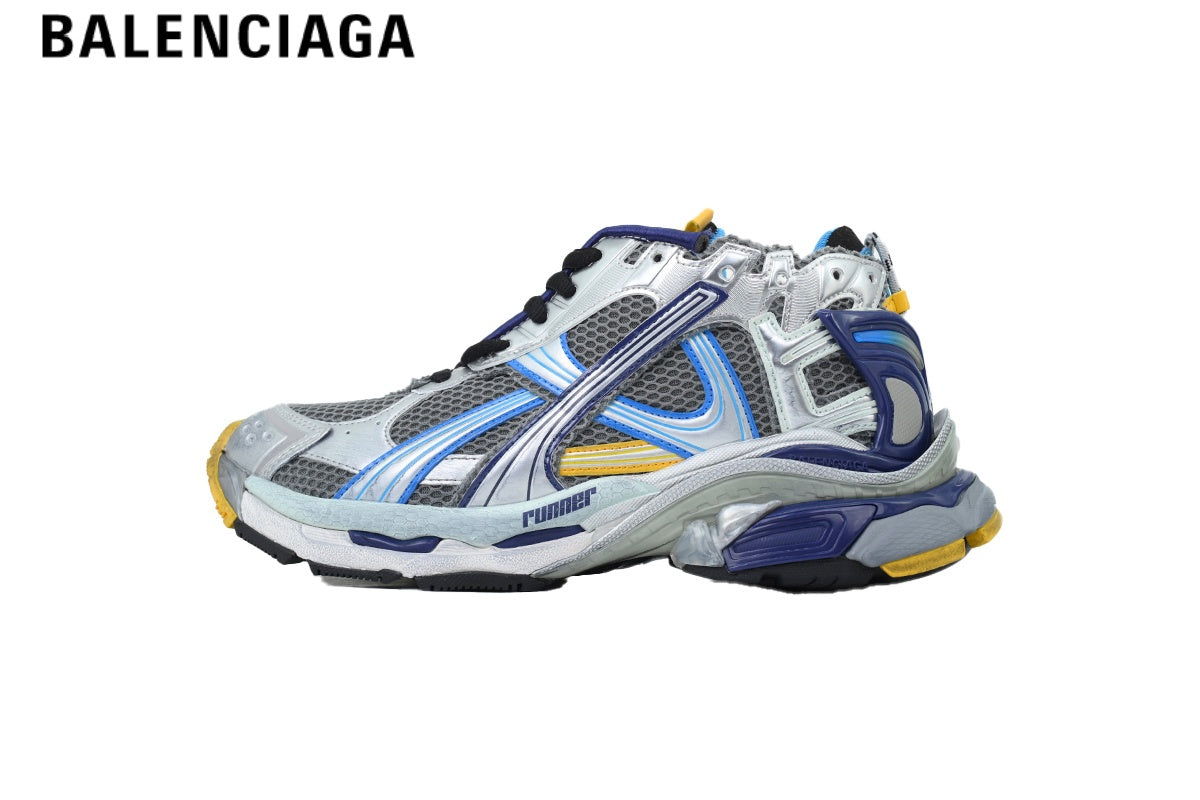 Balenciaga Runner Mid Sneaker ¡ª Silver Mesh, Blue & Yellow Synthetic Overlays