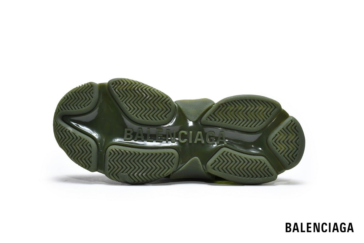 Balenciaga Triple S men's shoes  women sneakers ¨C Olive Green & Clear Sole