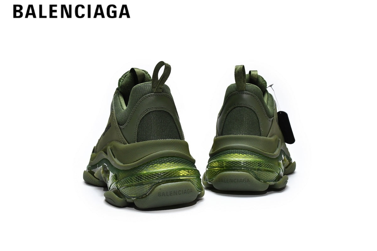 Balenciaga Triple S men's shoes  women sneakers ¡ª Army Green, Clear Sole
