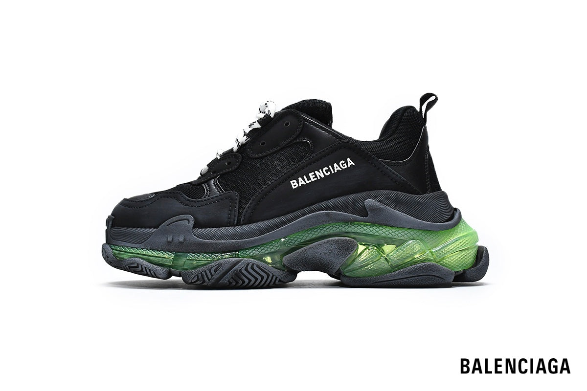 Balenciaga Triple S men's shoes  women sneakers ¨C Black, Green & Clear Sole