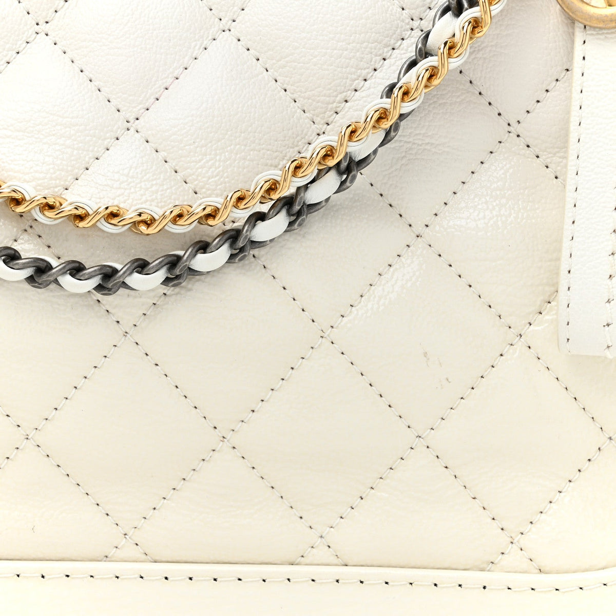 Patent Goatskin Quilted Medium Gabrielle Hobo White