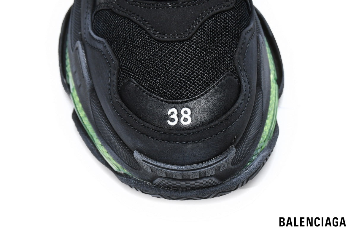 Balenciaga Triple S men's shoes  women sneakers ¨C Black, Green & Clear Sole