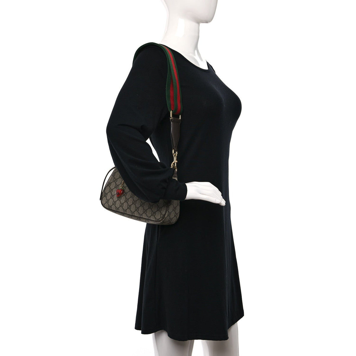 GG Supreme Monogram Textured Dollar Calfskin Web Small Ophidia GG Handbag Beige Ebony New Acero