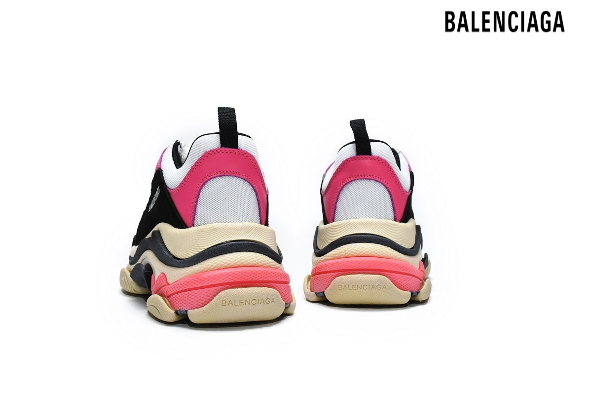 Balenciaga Triple S men's shoes  women sneakers Black White Fuchsia