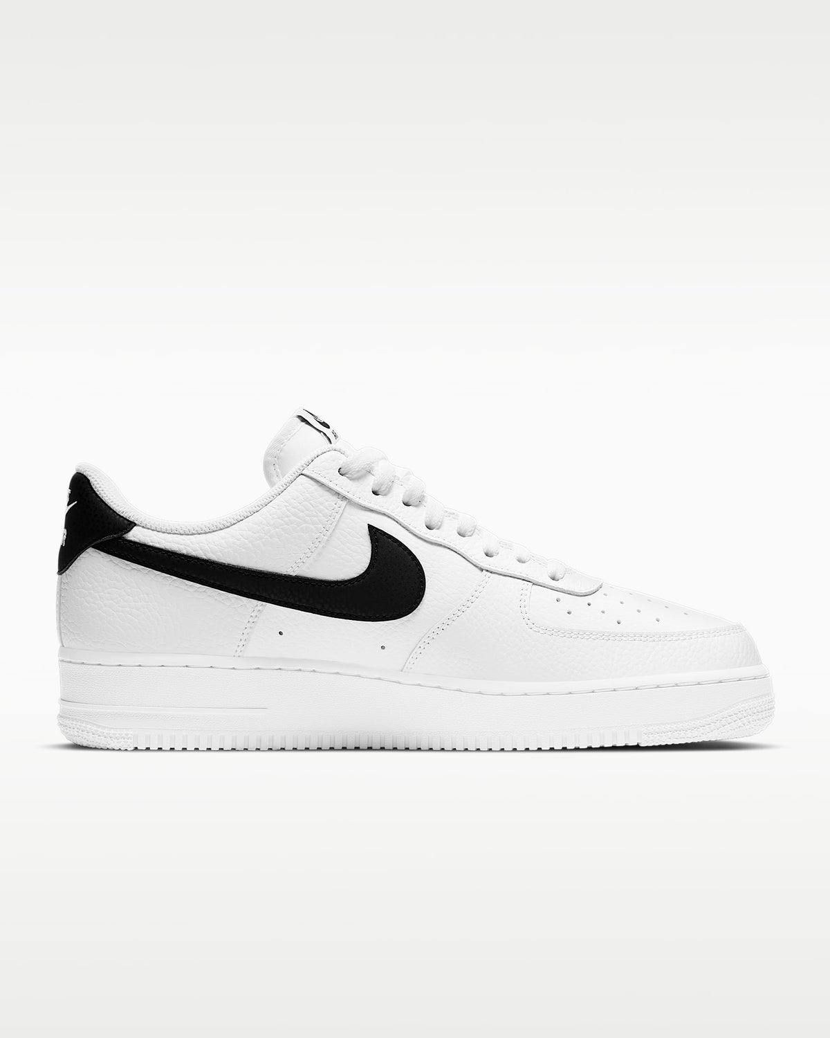 Nike Air Force 1 '07 White Pebbled Leather Black Swoosh Sneakers mens low top shoes