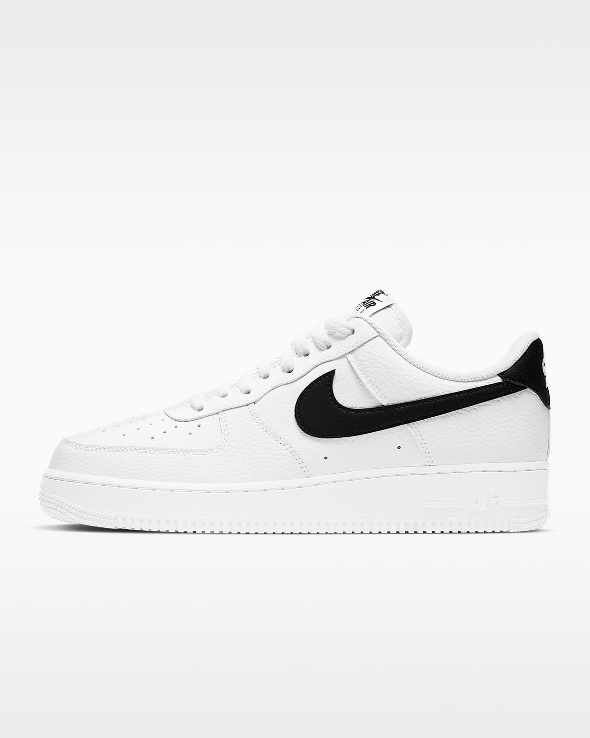 Nike Air Force 1 '07 White Pebbled Leather Black Swoosh Sneakers mens low top shoes