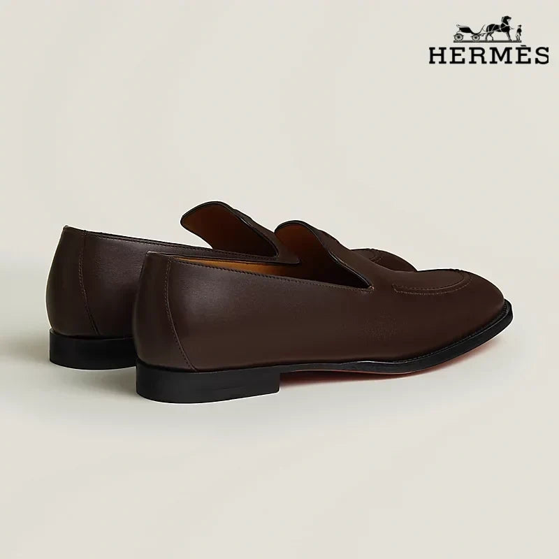 Herm¨¨s Dark Brown Smooth Leather Loafer with Embossed Logo