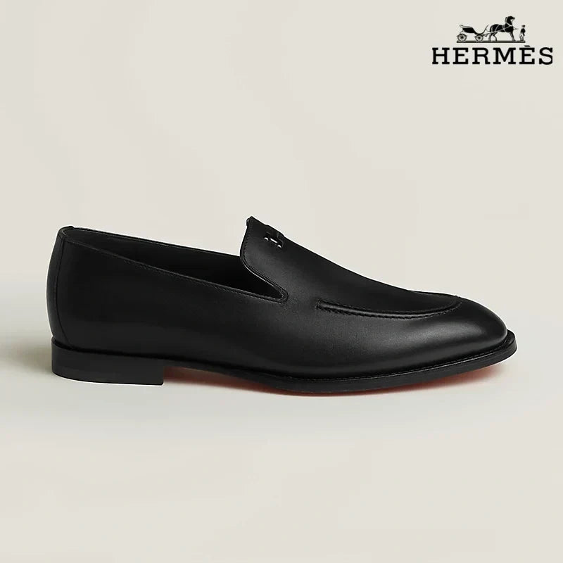 Herm¨¨s Black Smooth Leather Loafer with Embossed Logo