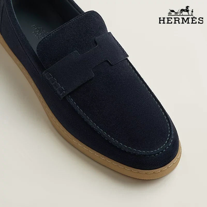 Herm¨¨s Navy Suede Loafer with Gum Sole