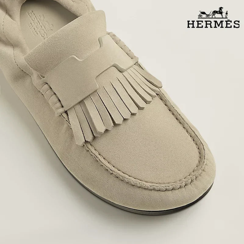 Herm¨¨s Beige Suede Mule Loafer with Tassel